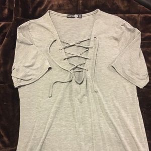 Boohoo plus criss cross top